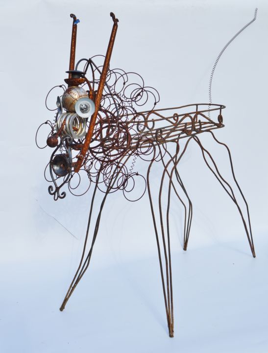 Sculpture intitulée "chien porte pot de…" par Debri, Œuvre d'art originale, Métaux