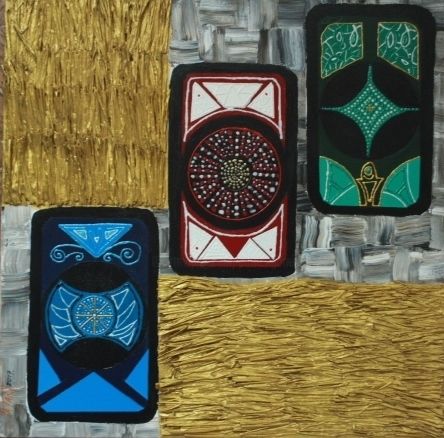 Painting titled "Cards 'n Gold" by Pat Art, Original Artwork, Acrylic