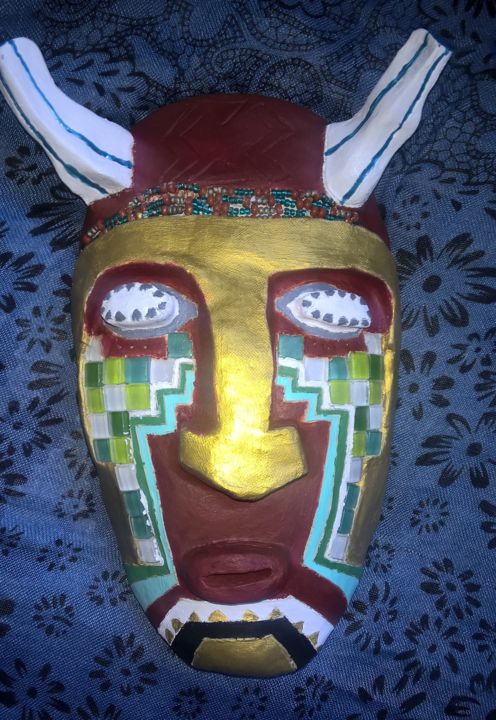 Sculpture intitulée "Aztec face" par Pat Art, Œuvre d'art originale, Argile