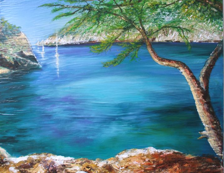 Painting titled "Coin de Calanques (…" by Patrick Nevoso, Original Artwork, Oil