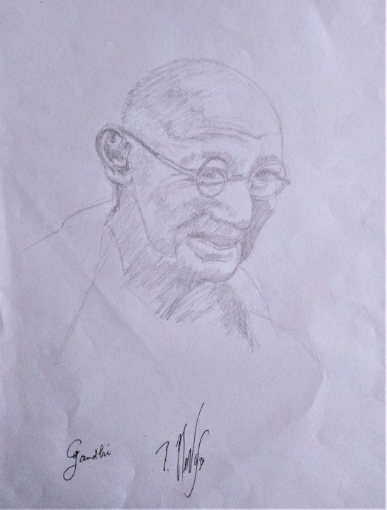 Drawing titled "Croquis de Gandhi." by Patrick Nevoso, Original Artwork, Pencil