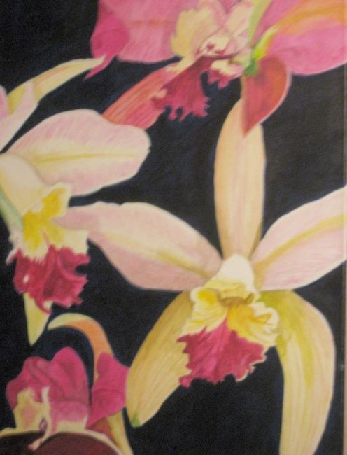 Painting titled "Orchidée  X" by Patrick Mahieu, Original Artwork, Oil