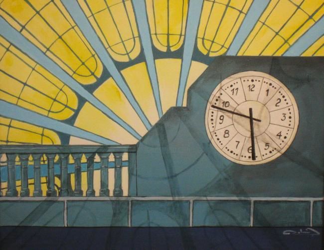 Pintura intitulada "Horloge de la gare…" por Patrick Mahieu, Obras de arte originais, Óleo