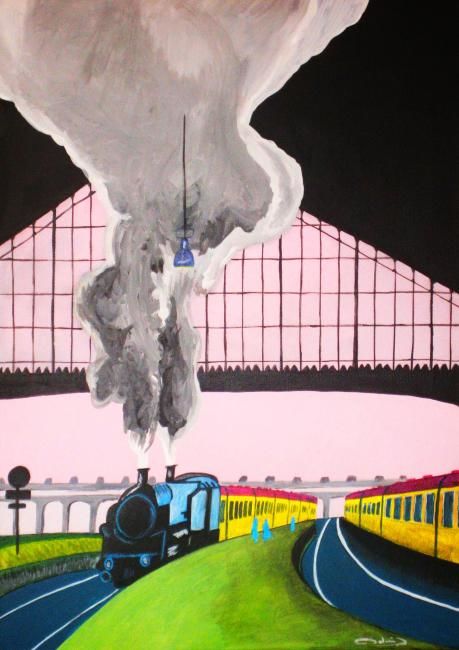 Peinture intitulée "Gare Saint Lazarre" par Patrick Mahieu, Œuvre d'art originale, Huile