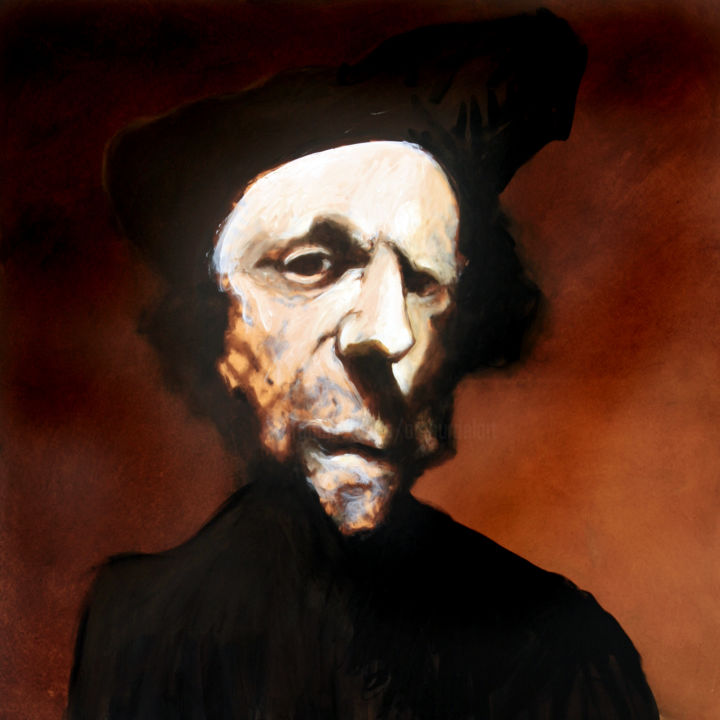 Schilderij getiteld "VARIATION REMBRANDT…" door Patrick Santus, Origineel Kunstwerk, Olie