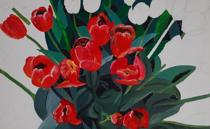 Painting titled "Tulipes" by Patrizia Pic, Original Artwork, Acrylic Mounted on Wood Stretcher frame