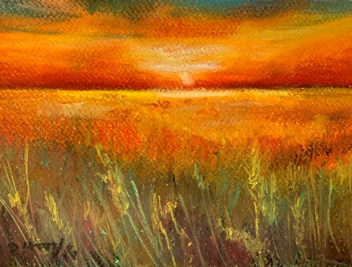 Pittura intitolato "Al tramonto" da Patrizia Salcini, Opera d'arte originale, Pastello