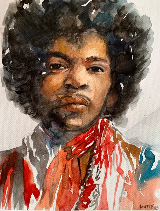 Painting titled "Jimi Hendrix ad acq…" by Patrizia Salcini, Original Artwork, Watercolor