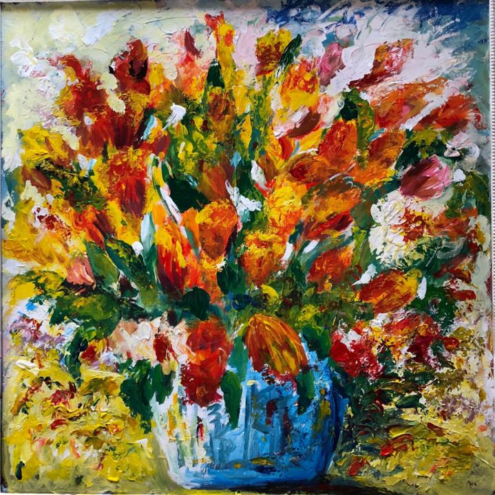 Peinture intitulée "Tulipani in vaso" par Patrizia Verde, Œuvre d'art originale, Acrylique