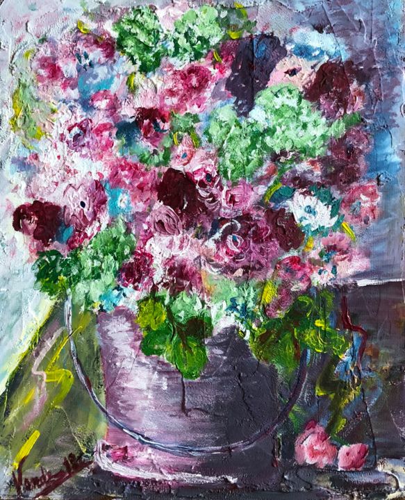 Peinture intitulée "Fiori in secchio" par Patrizia Verde, Œuvre d'art originale, Acrylique