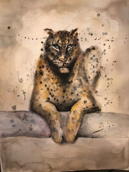Painting titled "Panthere" by Patricia Tempere (T.PAT), Original Artwork, Watercolor