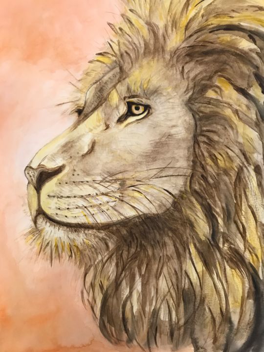 Painting titled "LION" by Patricia Tempere (T.PAT), Original Artwork, Watercolor