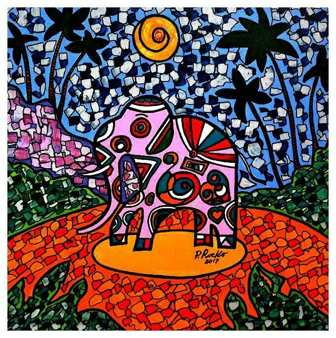 Картина под названием "ELEPHANT" - P. Rocko, Подлинное произведение искусства, Акрил