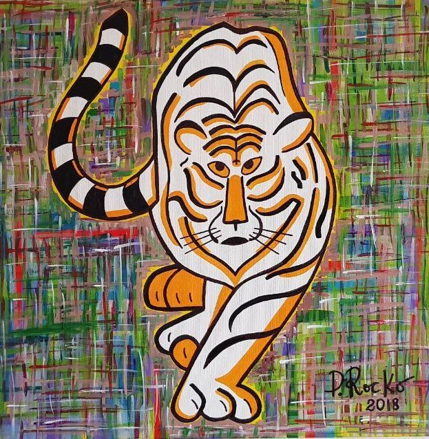 Painting titled "EL TIGRE" by P. Rocko, Original Artwork, Acrylic