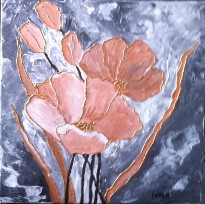 Painting titled "fleurs-au-couteau.j…" by Patty Wagner, Original Artwork, Acrylic