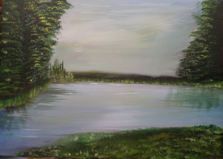 Pintura intitulada "le-calme-du-lac.jpg" por Patty Wagner, Obras de arte originais, Acrílico