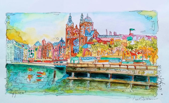 绘画 标题为“Amsterdam Central” 由Patrizia Gargiulo (PattyGi), 原创艺术品, 水彩