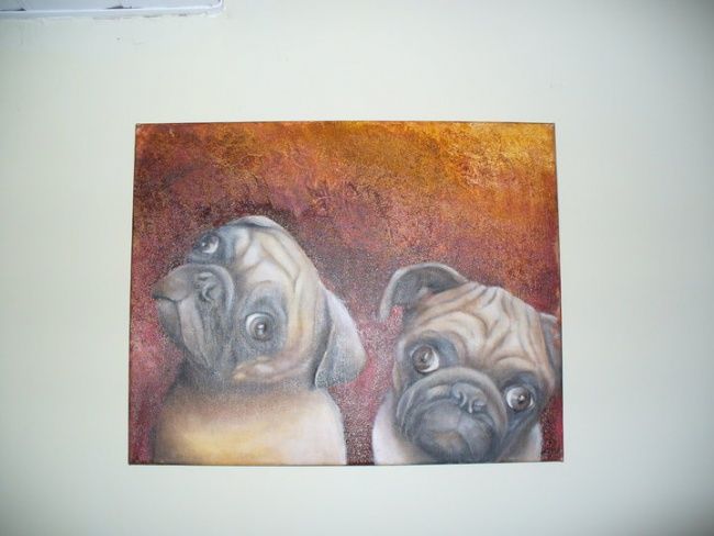 Painting titled "Pugs" by Patusa, Original Artwork, Oil