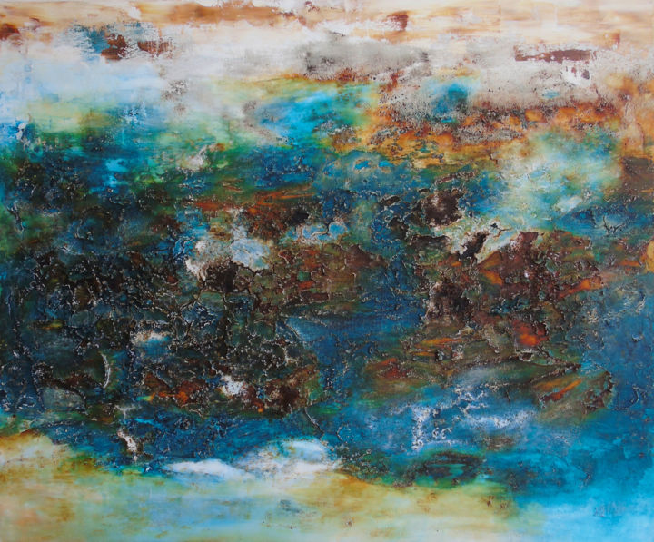 Schilderij getiteld "Ocean" door Patylene, Origineel Kunstwerk, Acryl Gemonteerd op Frame voor houten brancard