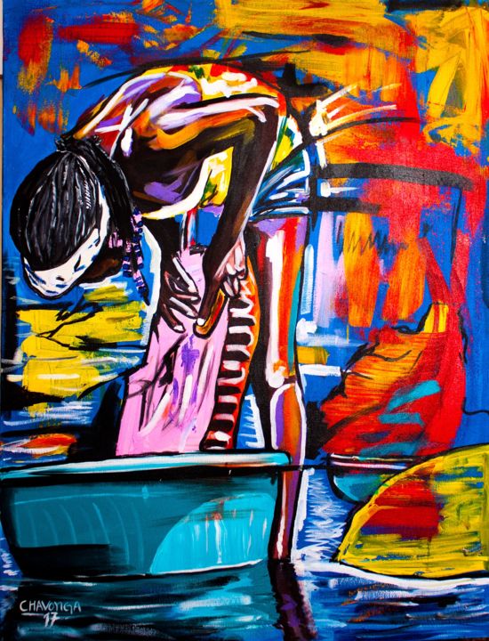 Pintura intitulada "A lavadeira" por Paul Afonso Chavonga, Obras de arte originais, Acrílico