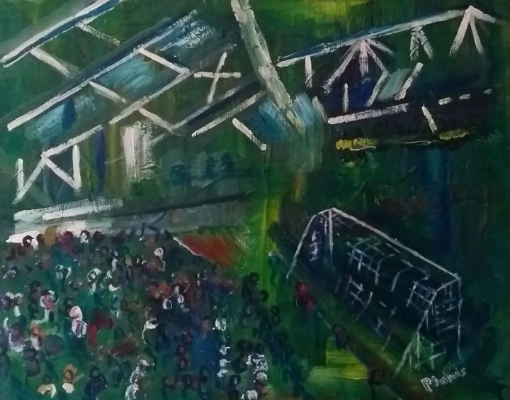 Painting titled "Football crowd" by Paul Antwis, Original Artwork, Acrylic