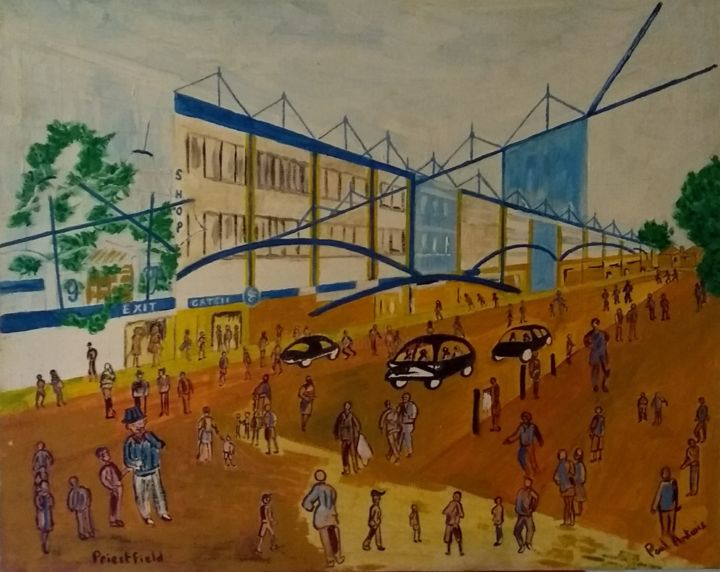 Peinture intitulée "The football stadium" par Paul Antwis, Œuvre d'art originale, Acrylique