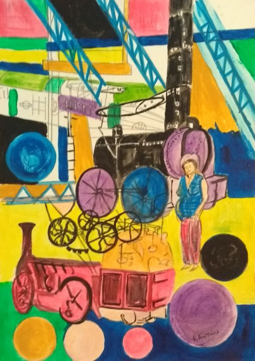 Painting titled "York railway museum" by Paul Antwis, Original Artwork, Acrylic