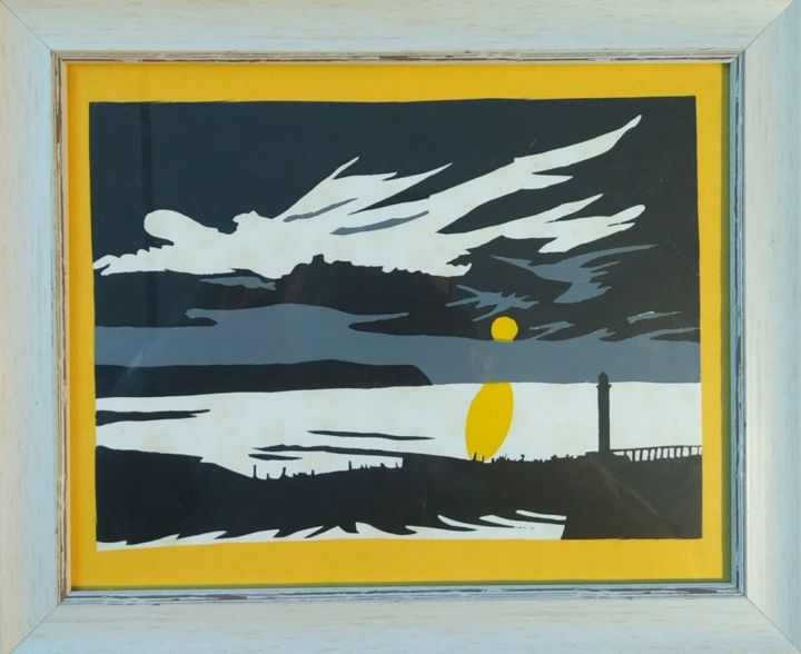 「Whitby harbour」というタイトルの製版 Paul Antwisによって, オリジナルのアートワーク, スクリーン印刷