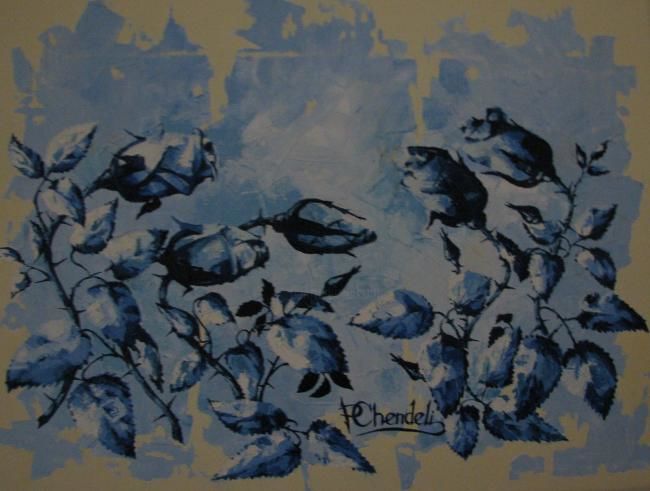 Painting titled "Blue Roses" by Paul Chendeli, Original Artwork, Oil