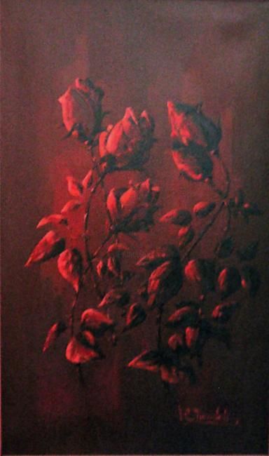 Painting titled "Just Red" by Paul Chendeli, Original Artwork, Oil