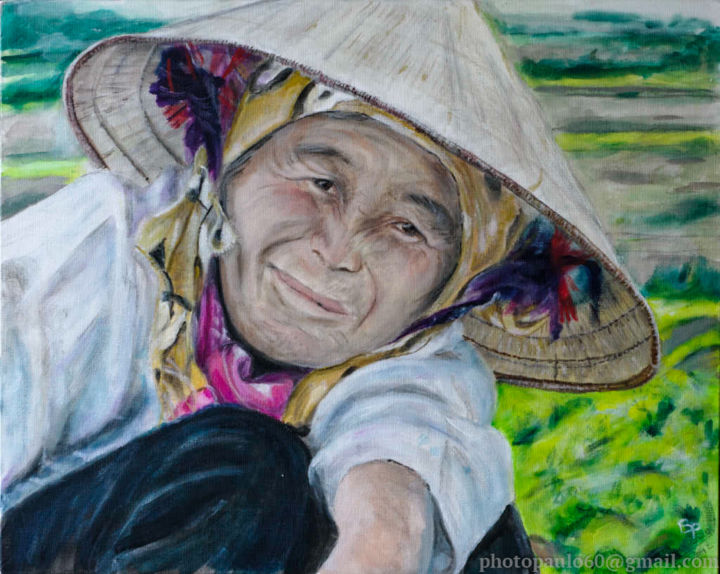 Peinture intitulée "Paysanne Vietnamien…" par Paul Benichou, Œuvre d'art originale, Huile