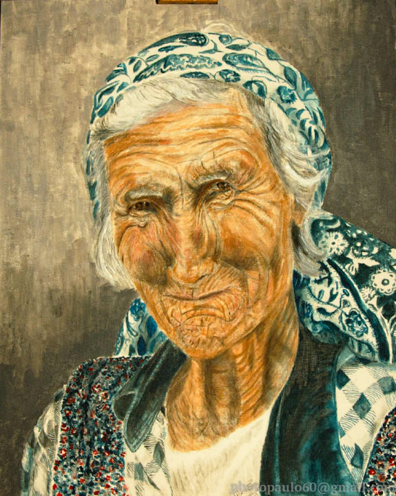 Peinture intitulée "mamy-bulgare" par Paul Benichou, Œuvre d'art originale, Huile