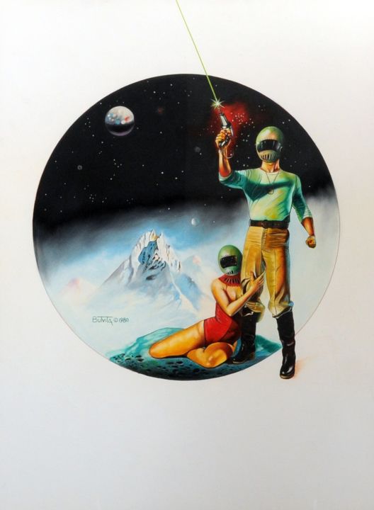 Painting titled "Lovers in space" by Paul Butvila, Original Artwork, Airbrush