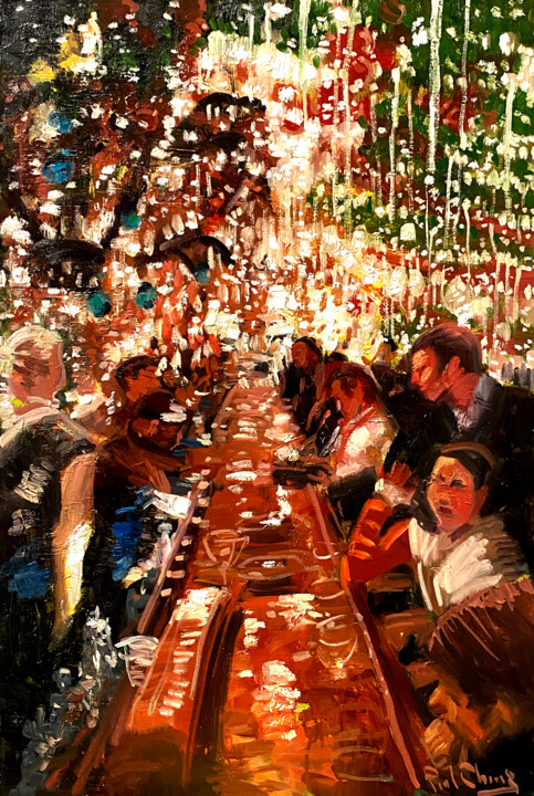 Painting titled "Seasonal Lights and…" by Paul Cheng, Original Artwork, Oil Mounted on Wood Stretcher frame