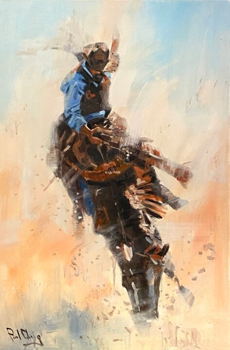 Картина под названием "The Art Of Rodeo No…" - Paul Cheng, Подлинное произведение искусства, Масло Установлен на Деревянная…