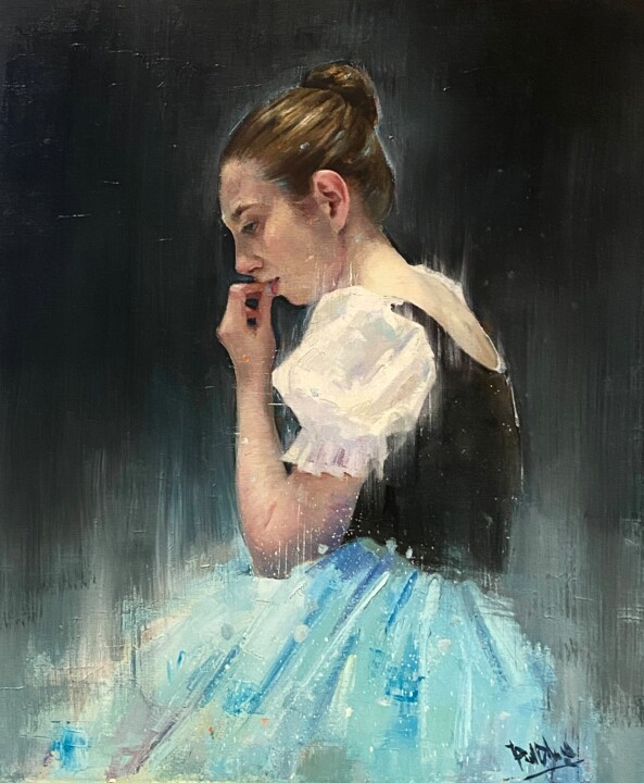 Painting titled "Young Dancer No.10" by Paul Cheng, Original Artwork, Oil Mounted on Wood Stretcher frame