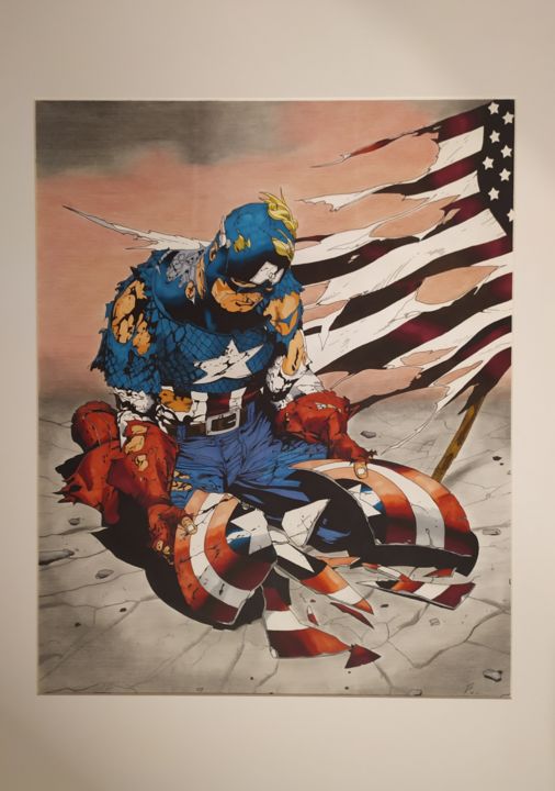 Dessin intitulée "Captain America (US…" par Paul Clair, Œuvre d'art originale, Marqueur