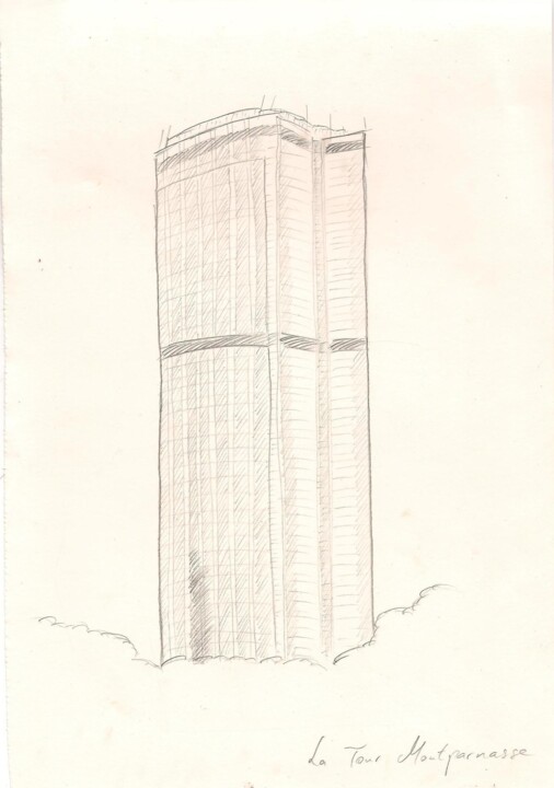 Drawing titled "Tour Montparnasse" by Paul-Éric Langevin, Original Artwork, Conté