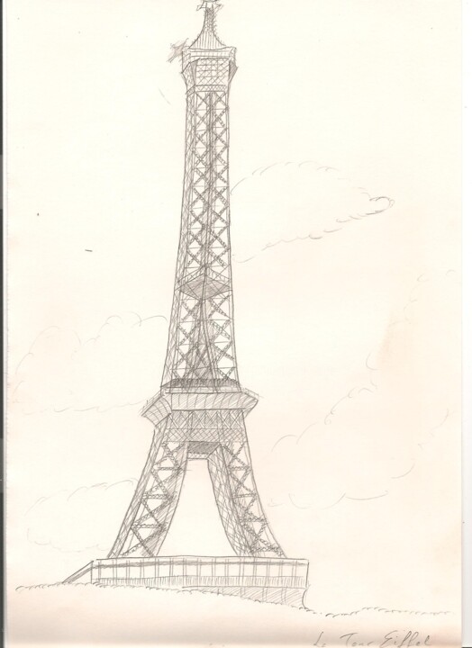 Disegno intitolato "Tour Eiffel" da Paul-Éric Langevin, Opera d'arte originale, Matite colorate