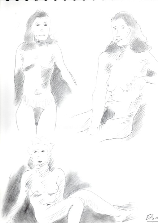 Tekening getiteld "Erotiques et divers…" door Paul-Éric Langevin, Origineel Kunstwerk, Potlood