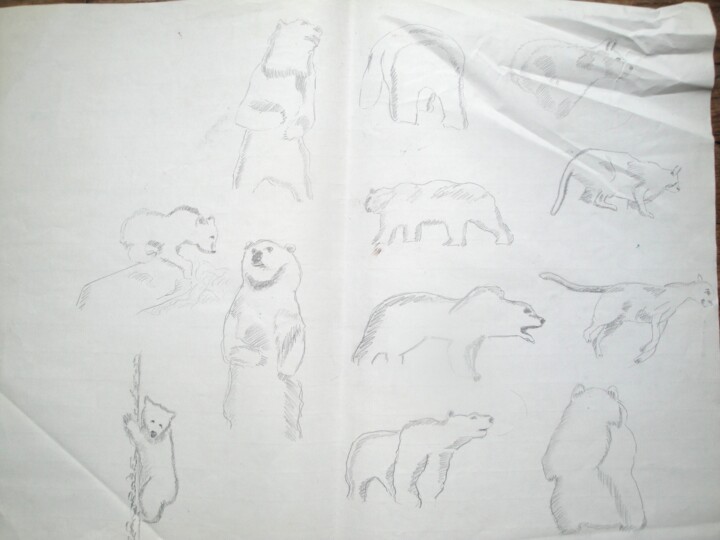 Drawing titled "Animaux 1" by Paul-Éric Langevin, Original Artwork, Pencil