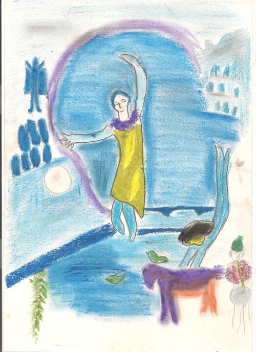 Drawing titled "Chagall 2" by Paul-Éric Langevin, Original Artwork, Pastel