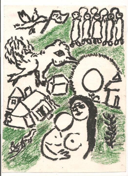 Dibujo titulada "Chagall 4" por Paul-Éric Langevin, Obra de arte original, Pastel