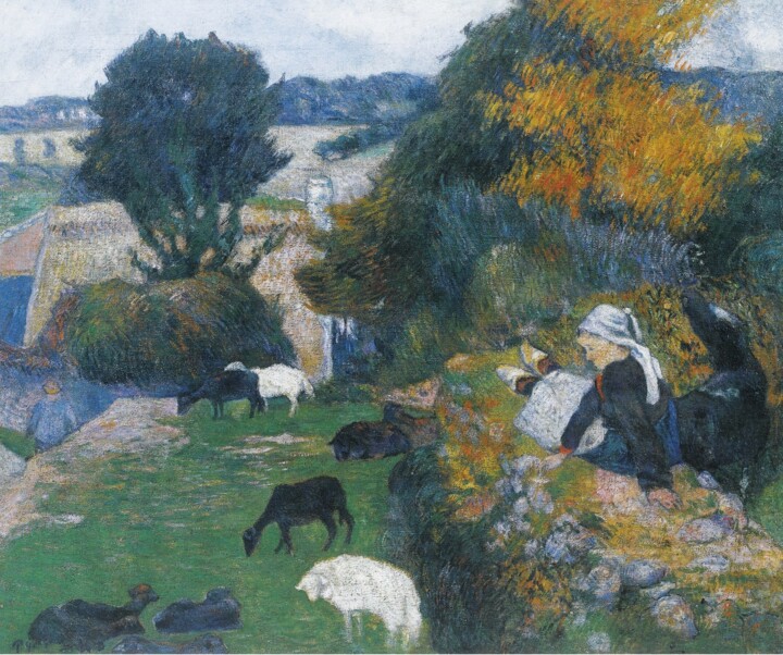 Painting titled "La bergère bretonne" by Paul Gauguin, Original Artwork, Oil
