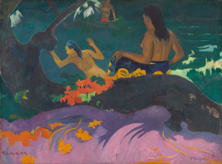 Painting titled "Fatata te Miti (Au…" by Paul Gauguin, Original Artwork, Oil