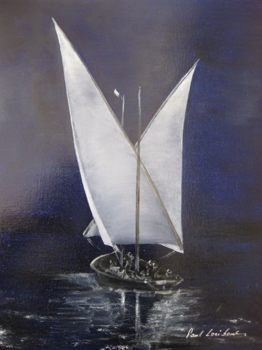 Painting titled "Barque du Léman, la…" by Paul Loridant, Original Artwork, Oil