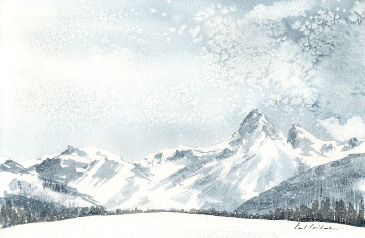 Peinture intitulée "La Dent d'Oche" par Paul Loridant, Œuvre d'art originale, Aquarelle