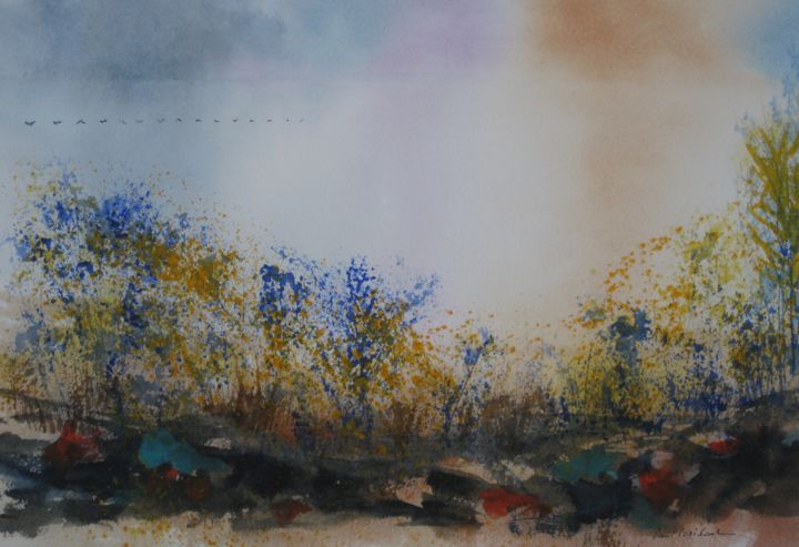 Peinture intitulée "Murmure des Heures.…" par Paul Loridant, Œuvre d'art originale, Aquarelle