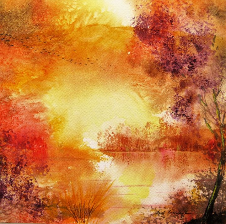 Peinture intitulée "Lac Léman, réserve…" par Paul Loridant, Œuvre d'art originale, Aquarelle