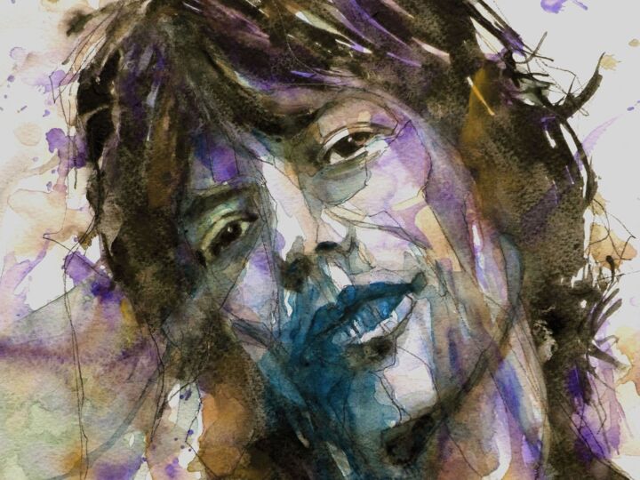 Painting titled "gimme-shelter-mick-…" by Paul Lovering, Original Artwork, Watercolor